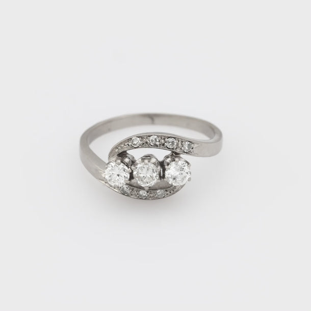 Mid Century diamond platinum 3 stone swirl ring Jack Weir & Sons