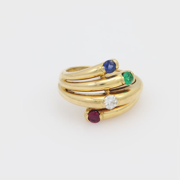 Fred Paris ruby emerald sapphire diamond 18k yellow gold ring Fred Paris