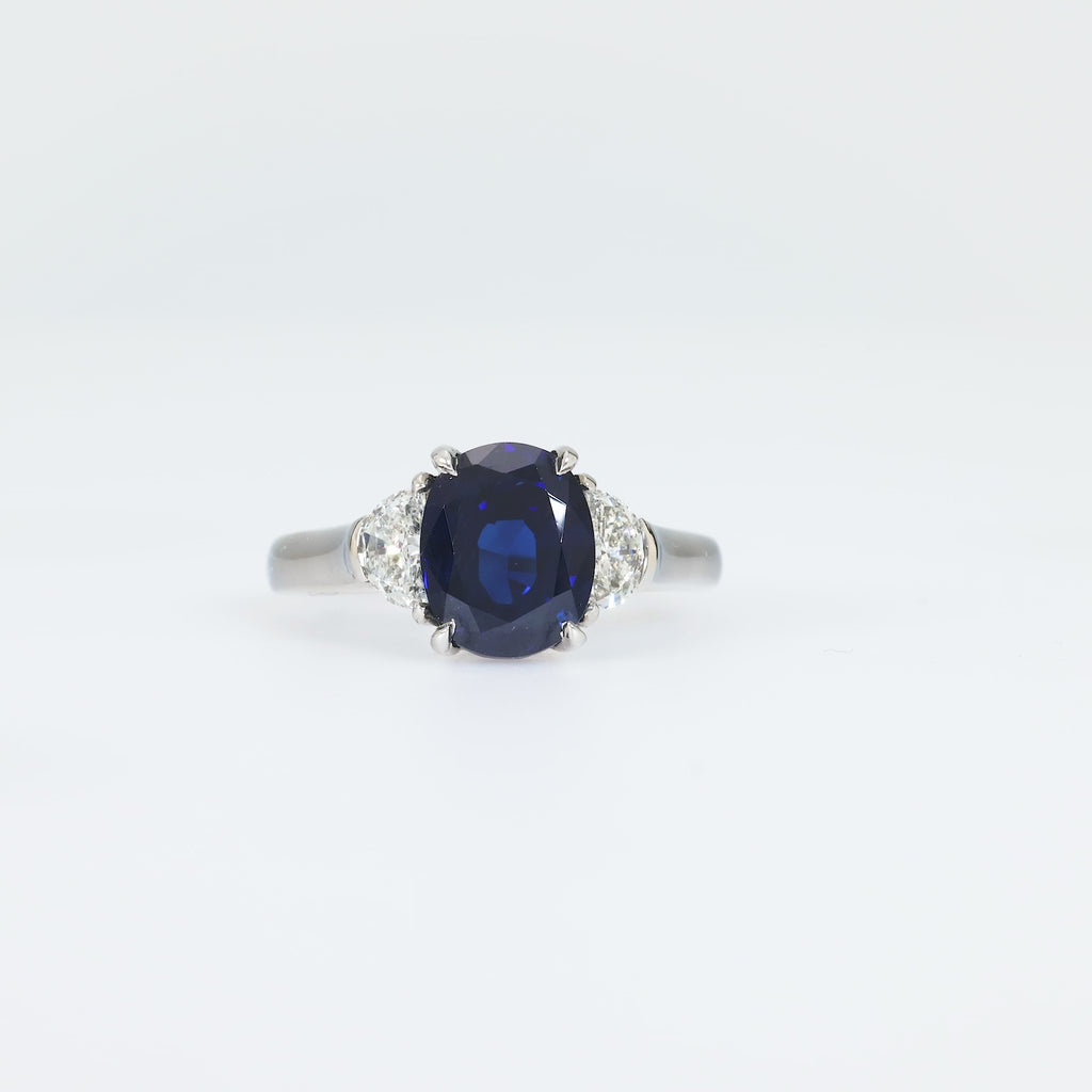 GIA 3.46 carat no heat sapphire diamond platinum three stone ring Jack Weir & Sons