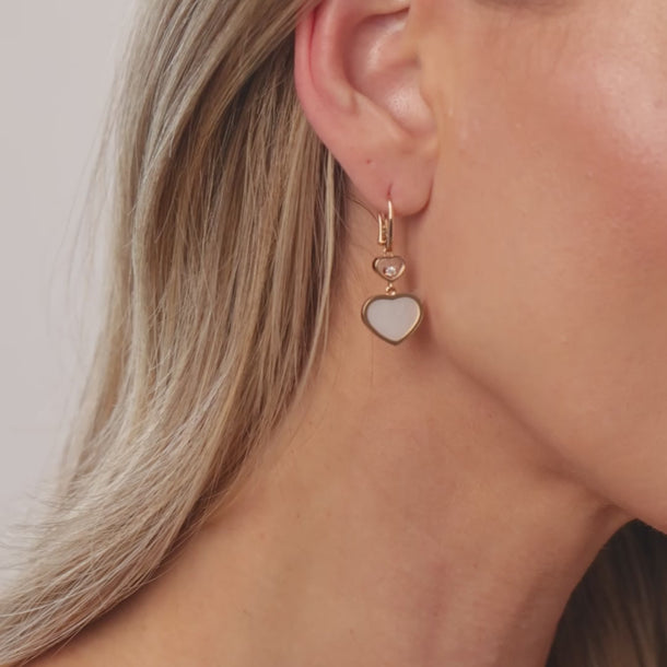 Chopard diamond mother of pearl 18k rose gold Happy Hearts earrings Chopard