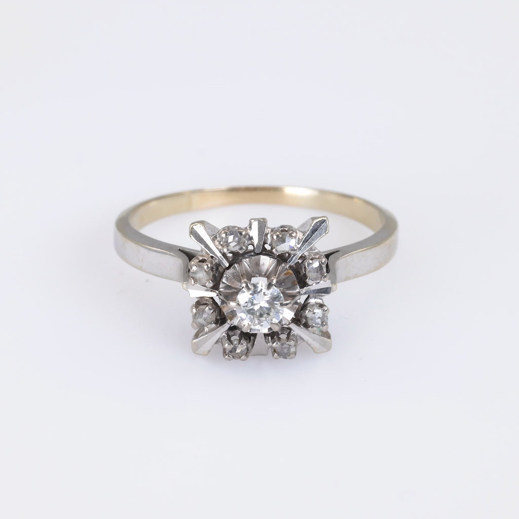 French Belle Epoque Diamond White Gold Halo Ring