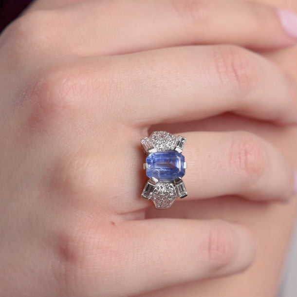 GIA 4.06 carat Ceylon no heat sapphire diamond platinum cocktail ring Rings Jack Weir & Sons
