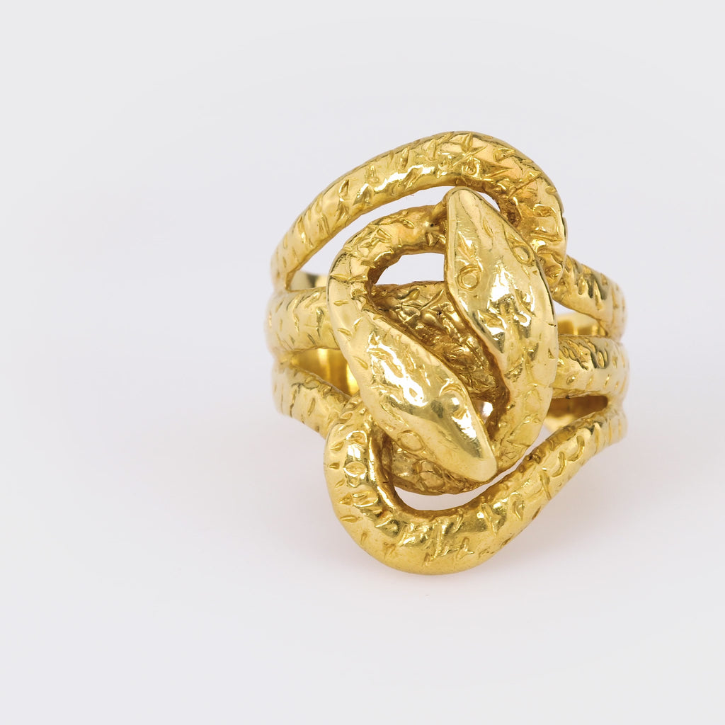 Vintage 18K Yellow Gold Double Snake Ring