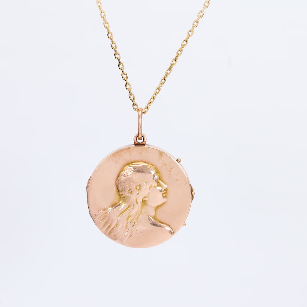 Art Nouveau Figural Rose Gold Locket