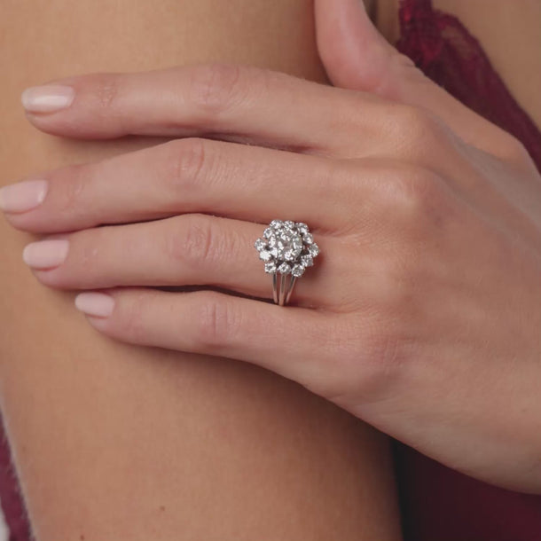 French Mid Century GIA 1.81 carat old mine diamond 18k white gold ring Rings Jack Weir & Sons