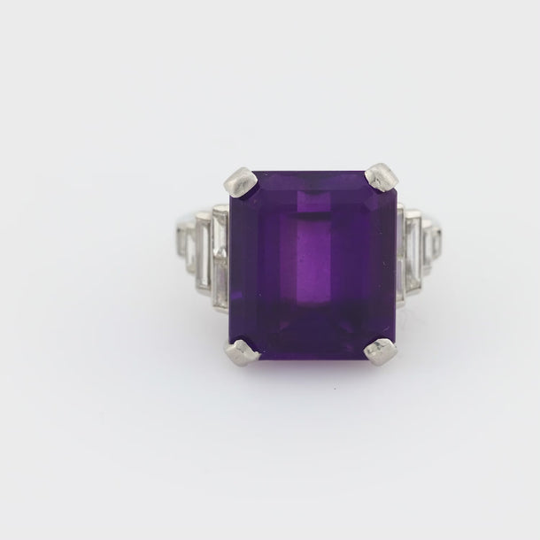 Mid Century 9.40 carat amethyst diamond platinum cocktail ring Jack Weir & Sons