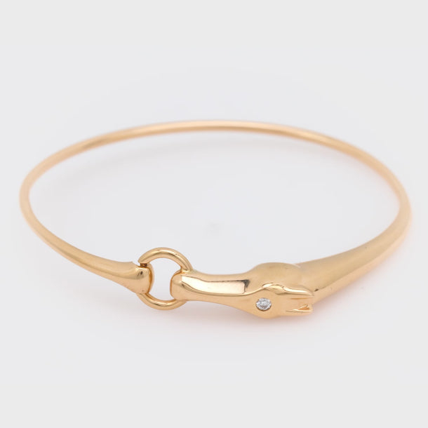 Vintage Hermes French diamond 18k rose gold Galope horse bangle Hermès