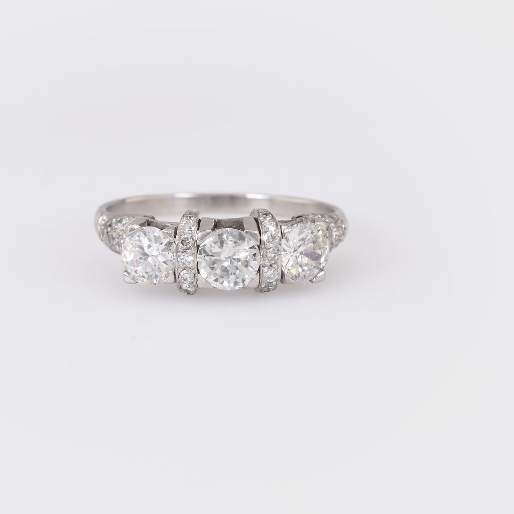 Art Deco Style Diamond Platinum Three Stone Ring