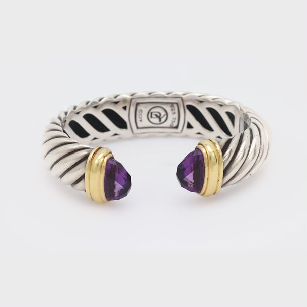 David Yurman amethyst 18k yellow gold and silver hinged cuff bracelet David Yurman
