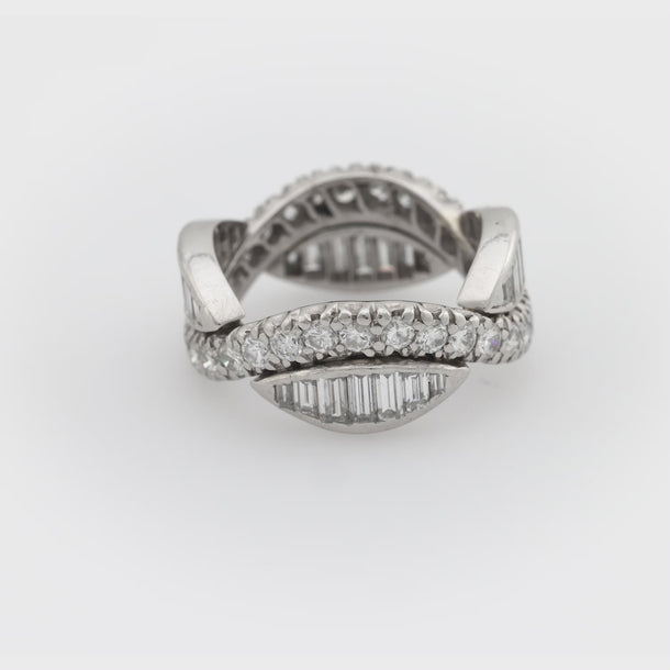 Mid Century 3 carat round and baguette diamond platinum infinity twist band - Mens Ring Jack Weir & Sons