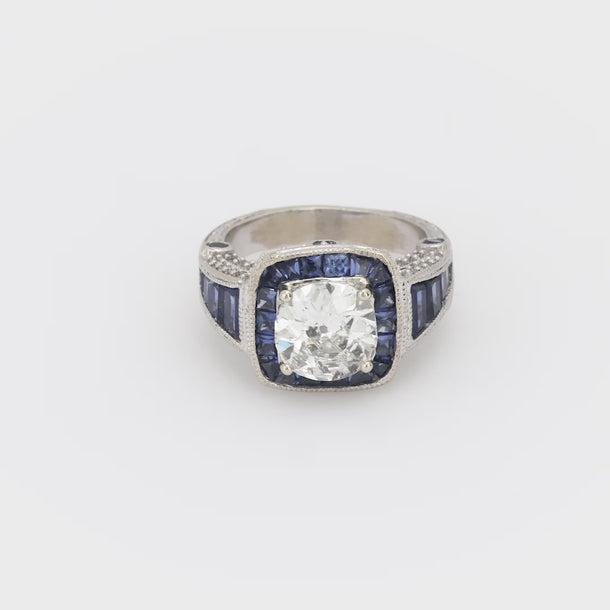 Vintage GIA 2 carat diamond sapphire 14k white gold ring Jack Weir & Sons