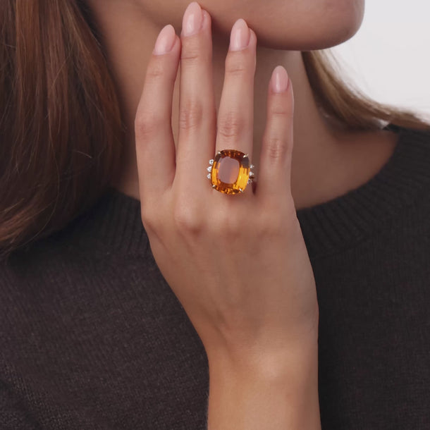 Vintage 20.00 carat citrine diamond 18k yellow gold ring