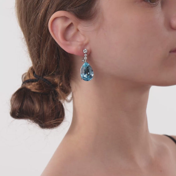 Mid Century 50.00 carat aquamarine diamond platinum earrings