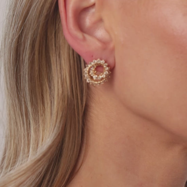Vintage 3.00 carat diamond 14k yellow gold swirl earrings