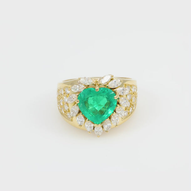 Vintage GIA 2.63 carat heart shape emerald diamond 18k yellow gold cocktail ring Jack Weir & Sons
