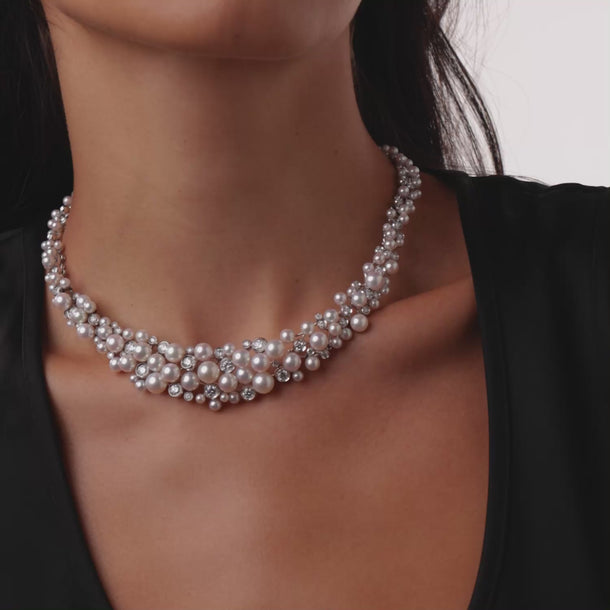 Meister Mid Century pearl diamond 18k white gold necklace