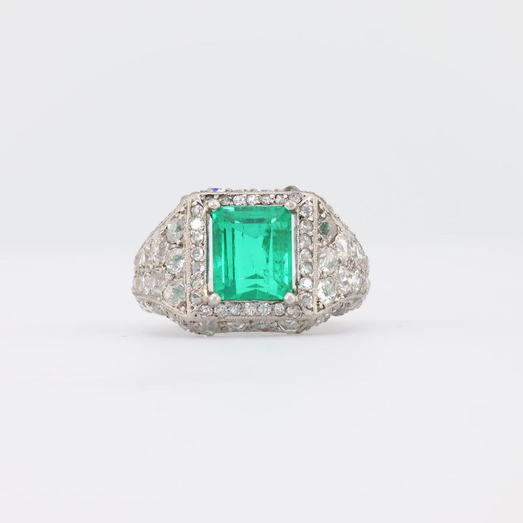 Art Deco GIA 2.02 Carat Emerald Diamond Platinum Ring