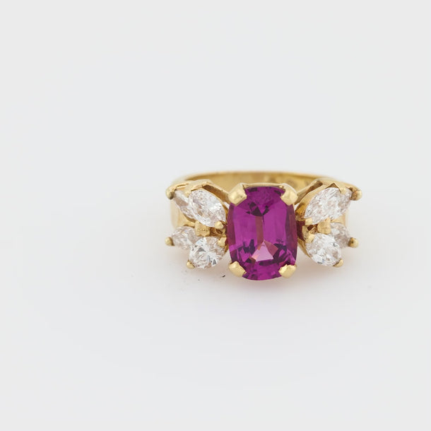 Vintage AGL 2 carat garnet diamond 14k yellow gold cocktail ring Jack Weir & Sons