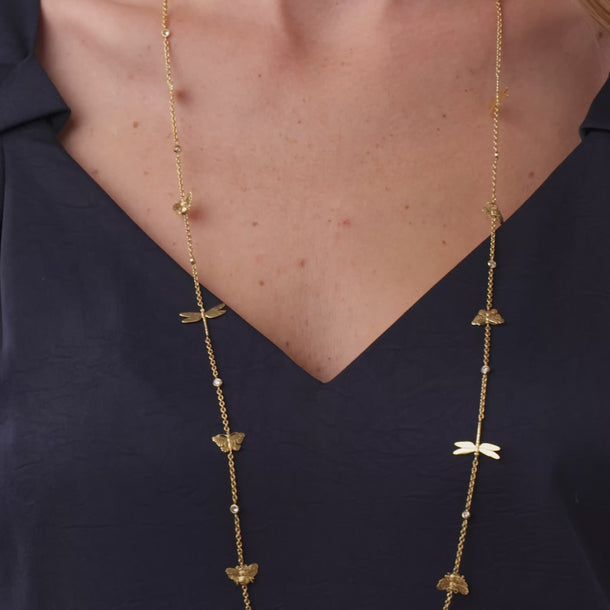 Vintage diamond 18k yellow gold butterfly necklace