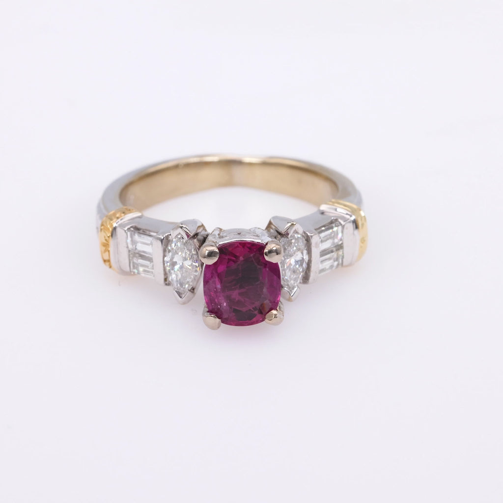 Vintage Ruby Diamond 14K White Gold Ring
