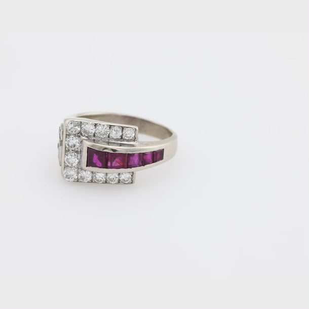 Mid Century ruby diamond 18k white gold ring Ring Jack Weir & Sons