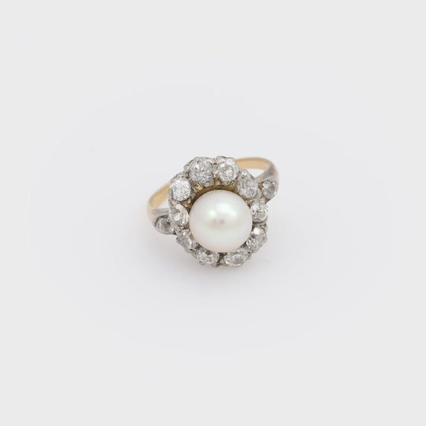 Victorian pearl old mine diamond 18k yellow gold and platinum cluster ring Jack Weir & Sons