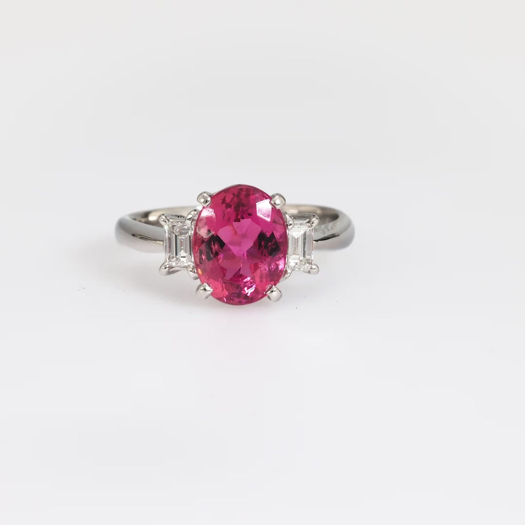 Modern 1.93 carat pink tourmaline diamond platinum ring Jack Weir & Sons