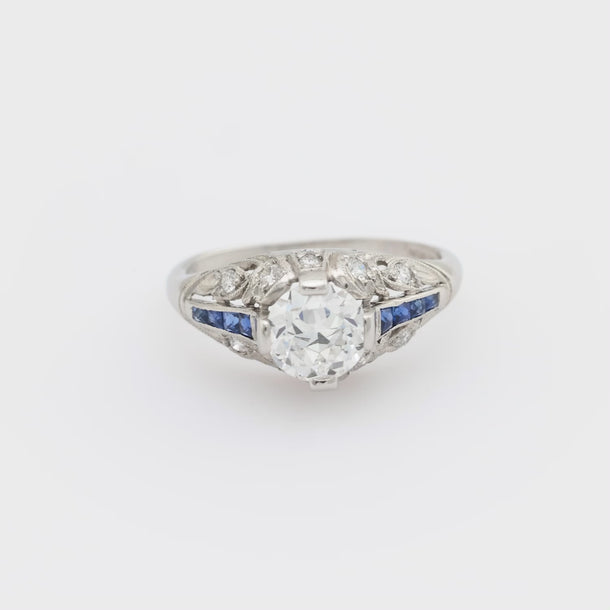 Art Deco style GIA .98 carat diamond sapphire platinum engagement ring Ring Jack Weir & Sons