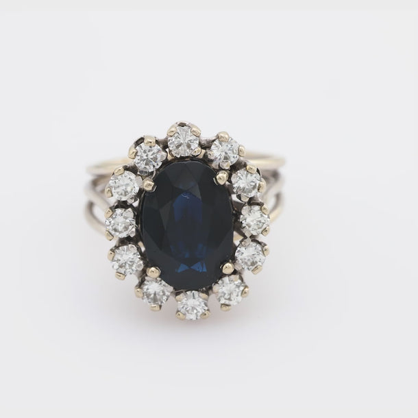 French 3 carat sapphire diamond 18k white gold cluster ring Ring Jack Weir & Sons