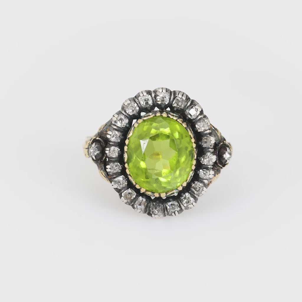 Victorian peridot diamond 14k gold ring