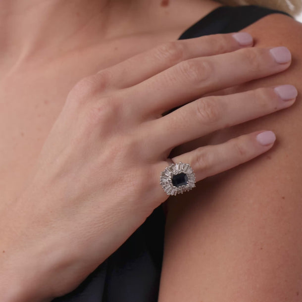 Vintage GIA 1.50 carat no heat sapphire diamond platinum cocktail ring / pendant