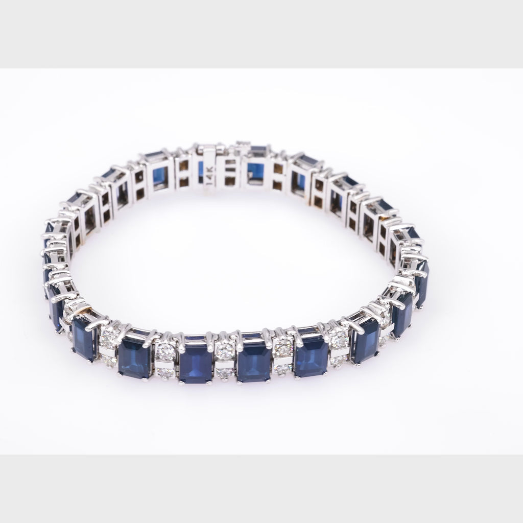 Vintage 25 Carats Sapphire Diamond 14k White Gold Bracelet