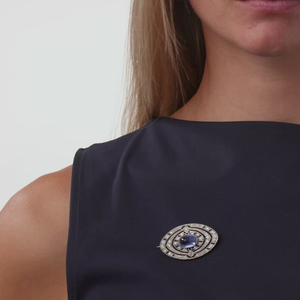 Edwardian GIA 12.00 carat no heat sapphire diamond platinum brooch
