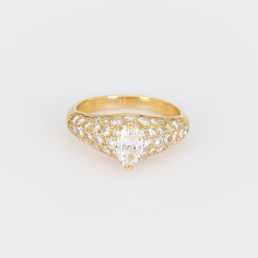 Cartier marquise cut diamond 18k yellow gold pave engagement ring Cartier