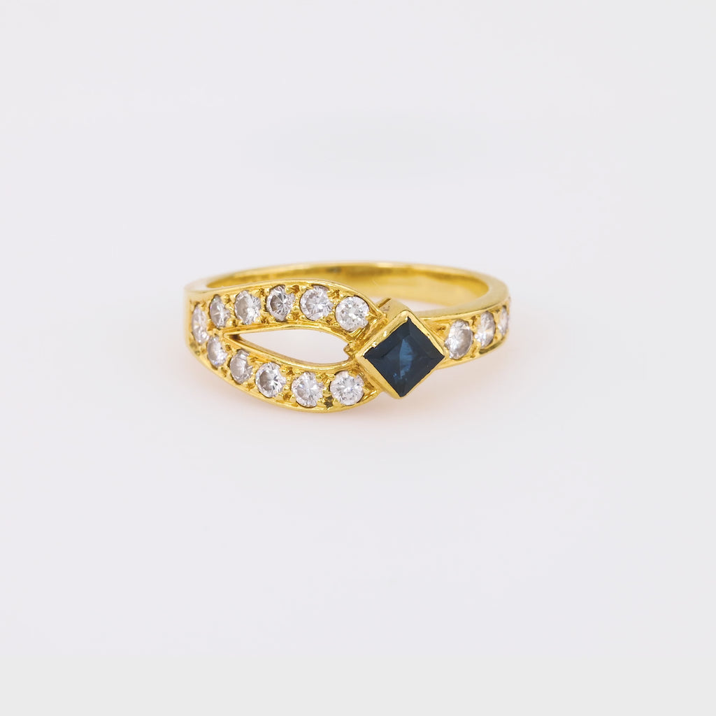 Mauboussin Vintage French Sapphire Diamond 18K Yellow Gold Ring