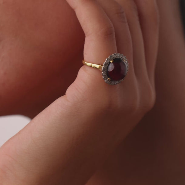 Victorian 5.00 carat garnet diamond 18k yellow gold cluster ring Rings Jack Weir & Sons