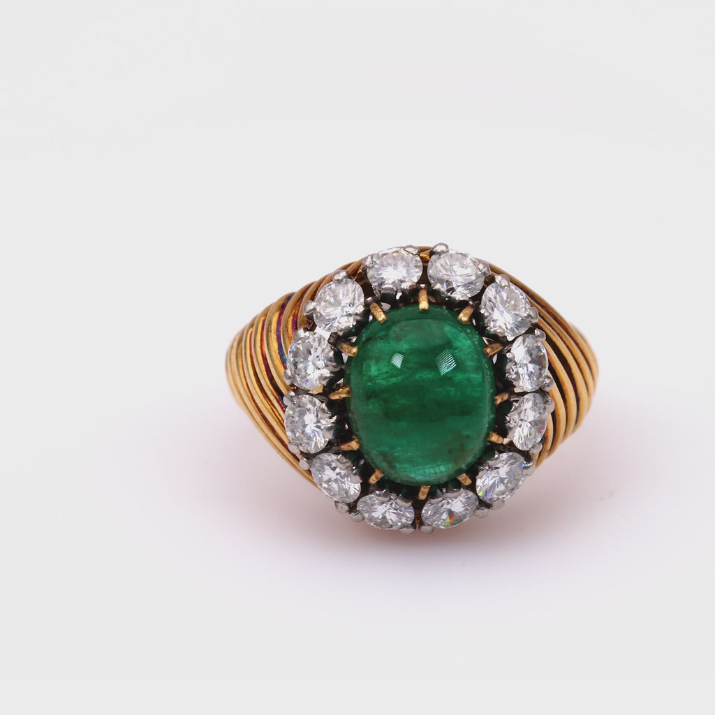 Vintage Van Cleef & Arpels French Emerald Diamond 18k Yellow Gold Ring