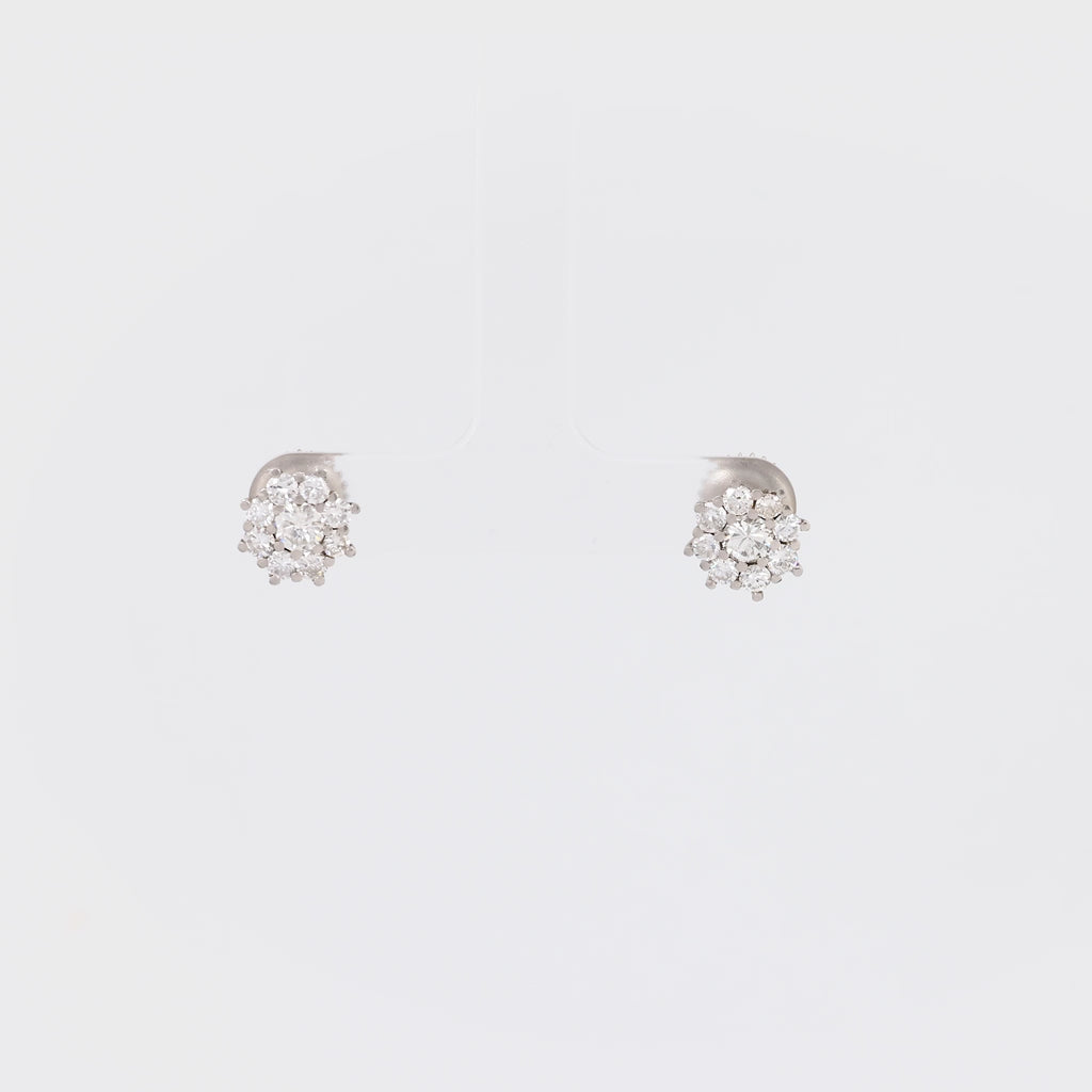 Modern Diamond 18K White Gold Cluster Earrings