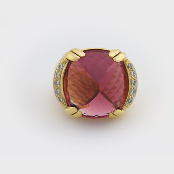Vintage 38.90 carat pink tourmaline diamond 18k yellow gold cocktail ring Jack Weir & Sons