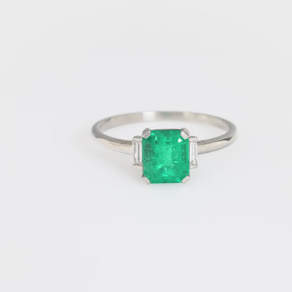 Mid Century 1.30 carat emerald diamond platinum ring Jack Weir & Sons