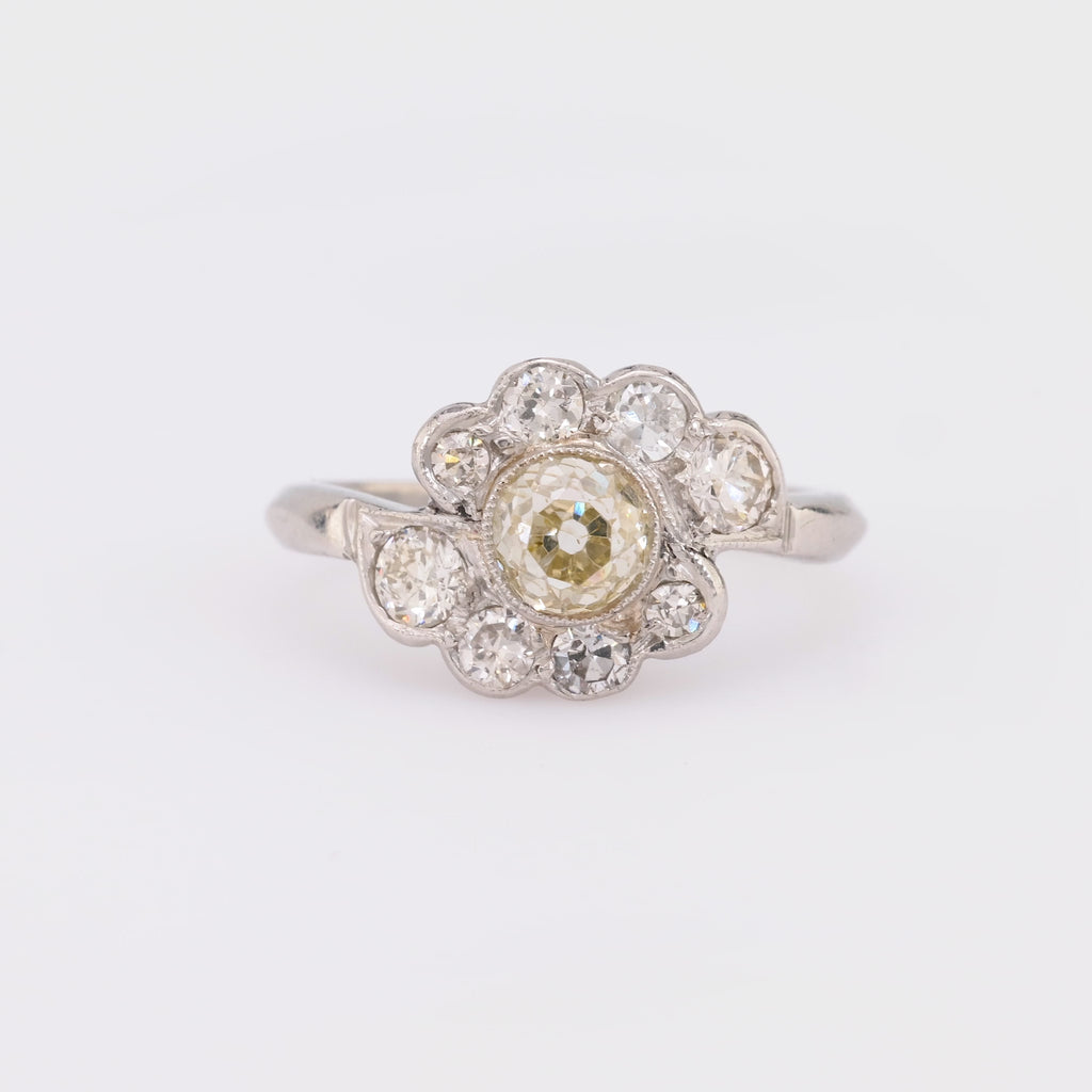 Mid Century .99 carat diamond platinum flower cluster ring