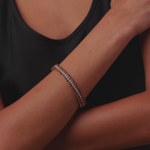 Vintage Italian ruby diamond 14k yellow gold line bracelet