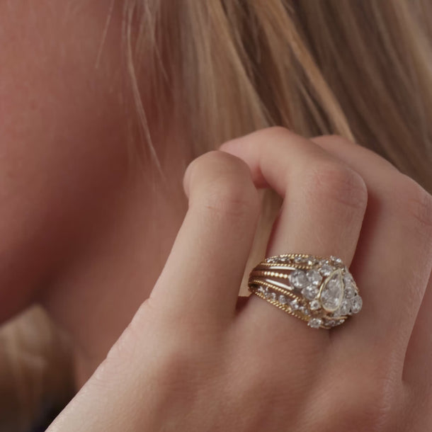 Mid Century GIA diamond 14k yellow gold and platinum ring