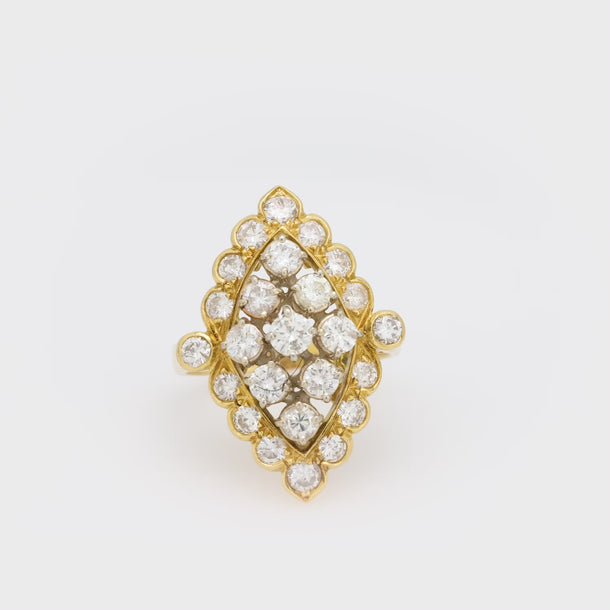 Vintage 3.75 carat diamond 18k yellow gold navette ring Jack Weir & Sons