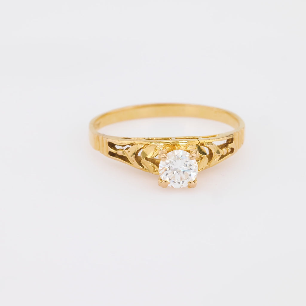 Vintage diamond 18k yellow gold solitaire ring