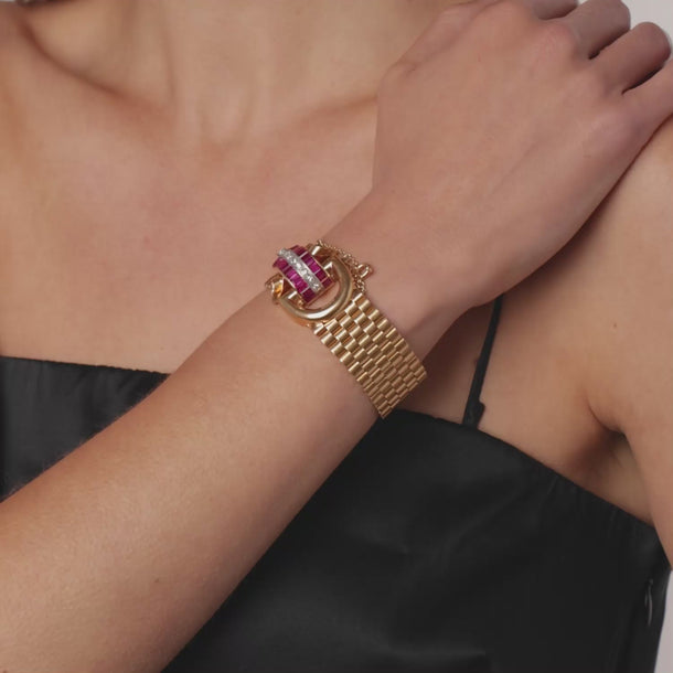 Retro 18k rose gold synthetic ruby diamond buckle bracelet Bracelets Jack Weir & Sons
