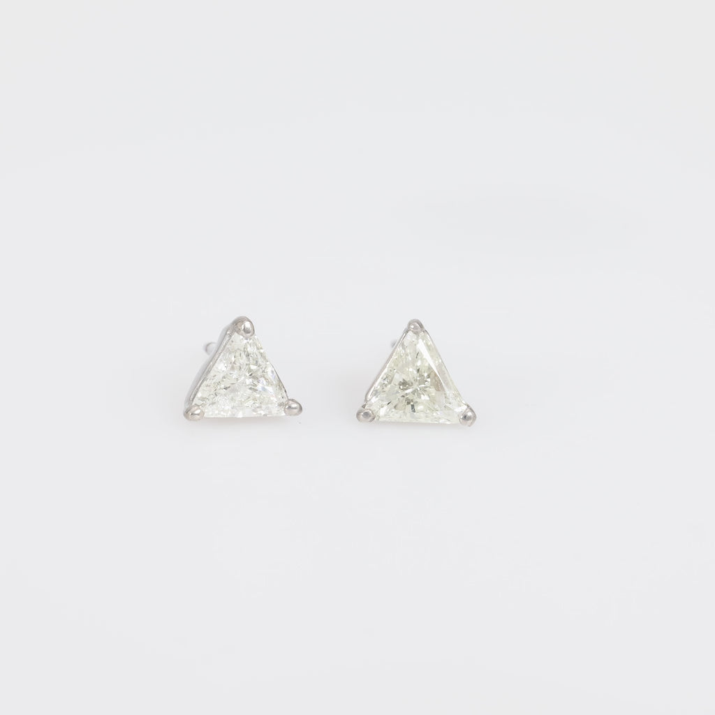 Modern 1.10 carat total diamond weight 18k white gold triangle stud earrings Jack Weir & Sons