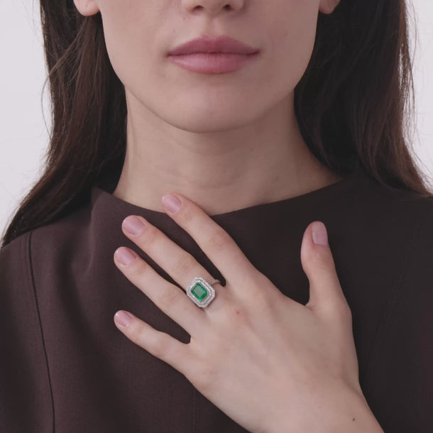Art Deco style 2.26 carat emerald diamond platinum ring Rings Jack Weir & Sons