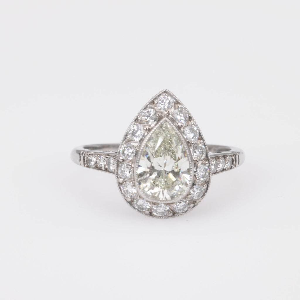 Art Deco Inspired 1.16 Carat Pear Diamond Platinum Engagement Ring