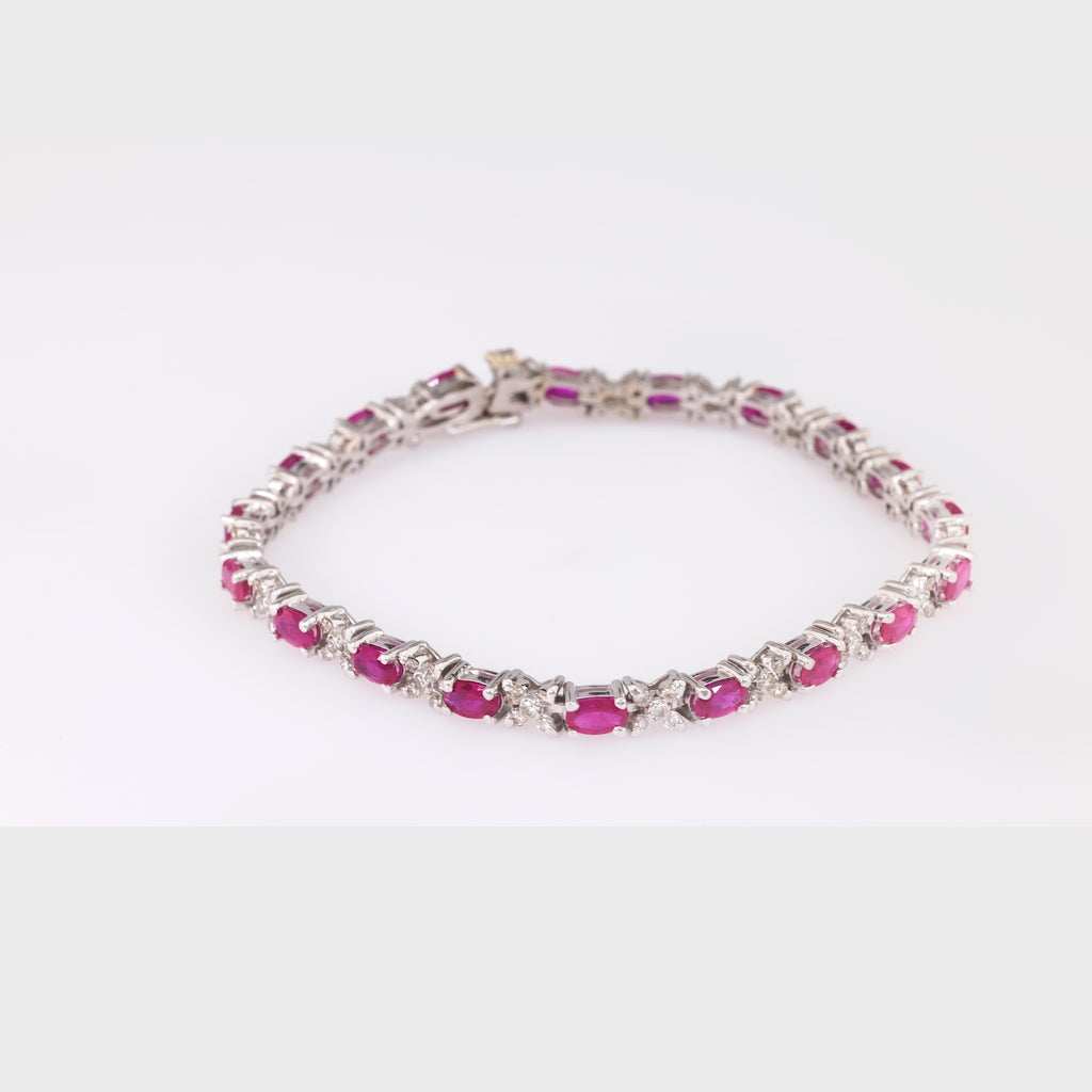 Vintage 3.5 Carat Oval Ruby Diamond 14K White Gold Bracelet